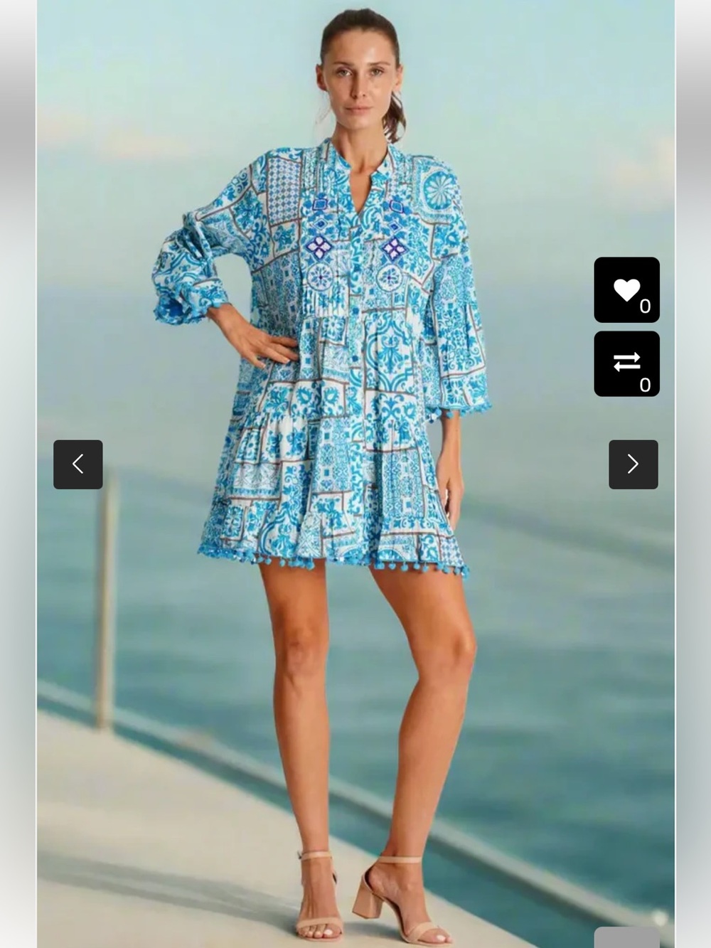 Club Moda SHIRT DRESS COVER UP Sz L / XL Mini Swing Blue Resort Vacation NWT